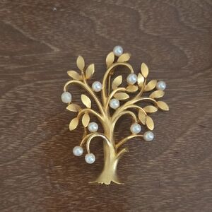 Gold Tree Brooch with Pearls